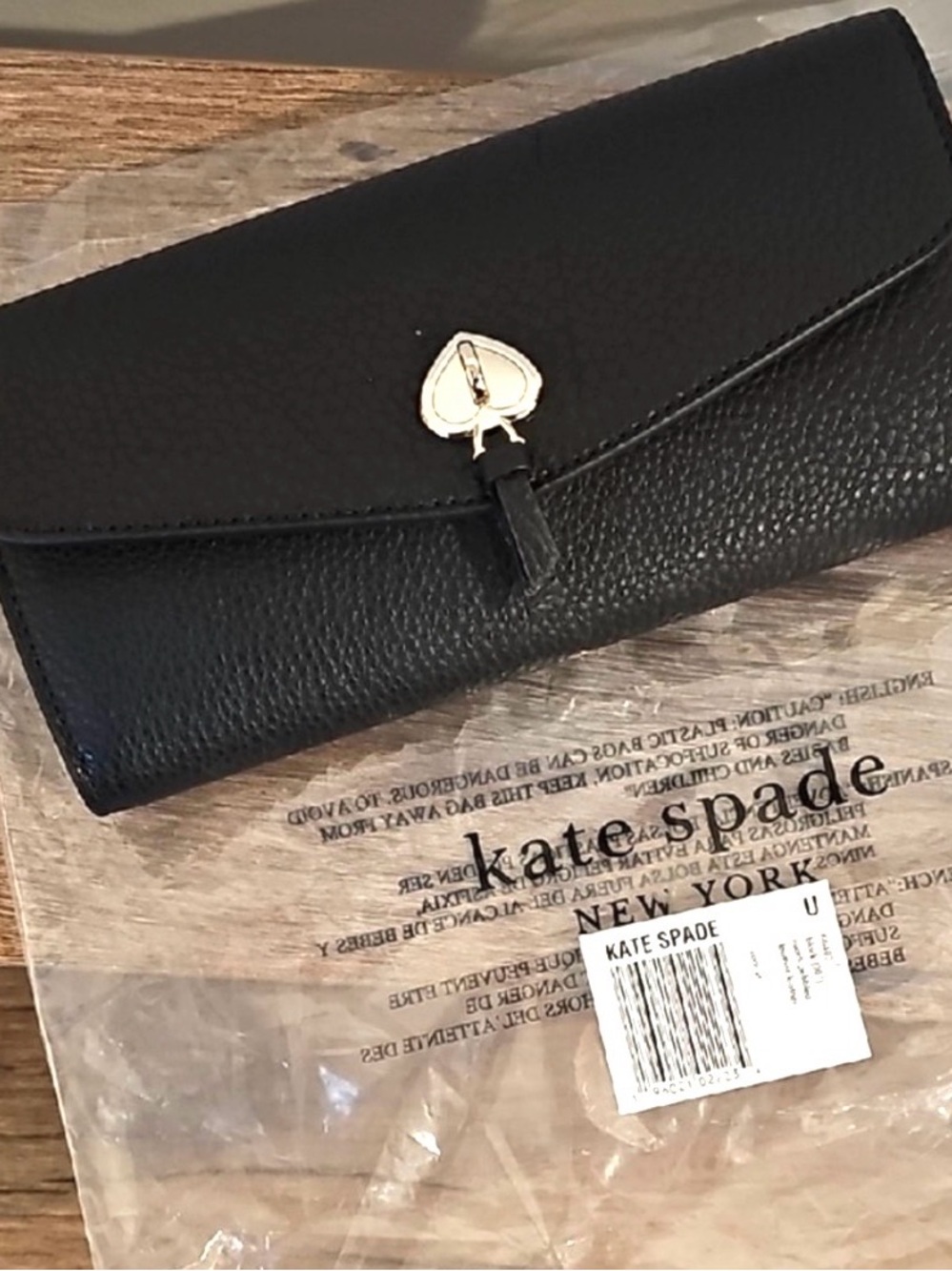 Kate Spade Marti Large Slim Flap Wallet Black Pebbled Leather NWT